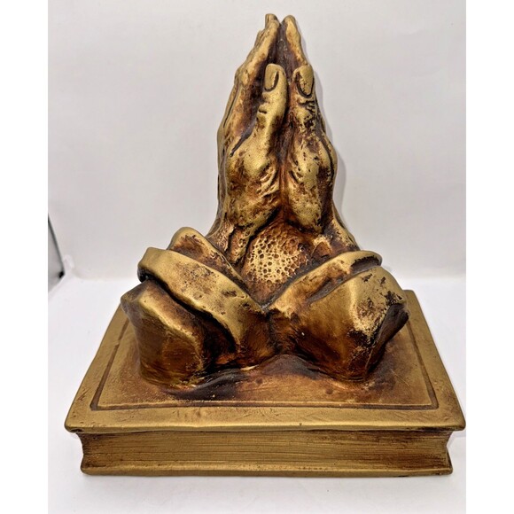 Vintage 1970s Homco Praying Hands Hand of God on Bible Gold - Picture 5 of 8